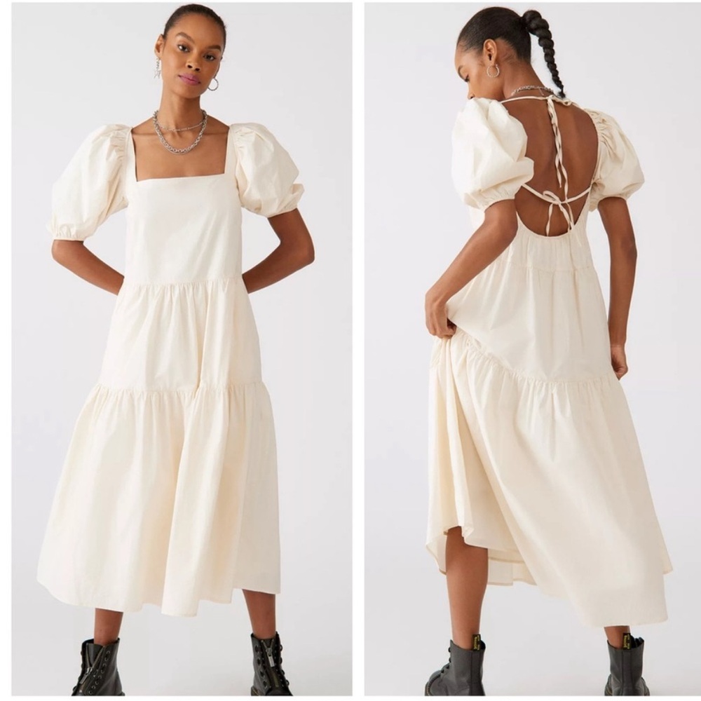 NEW ASTR the label Ilana Cotton Maxi Puff Sleeve Prairie Insp Boho Dress Cream M
